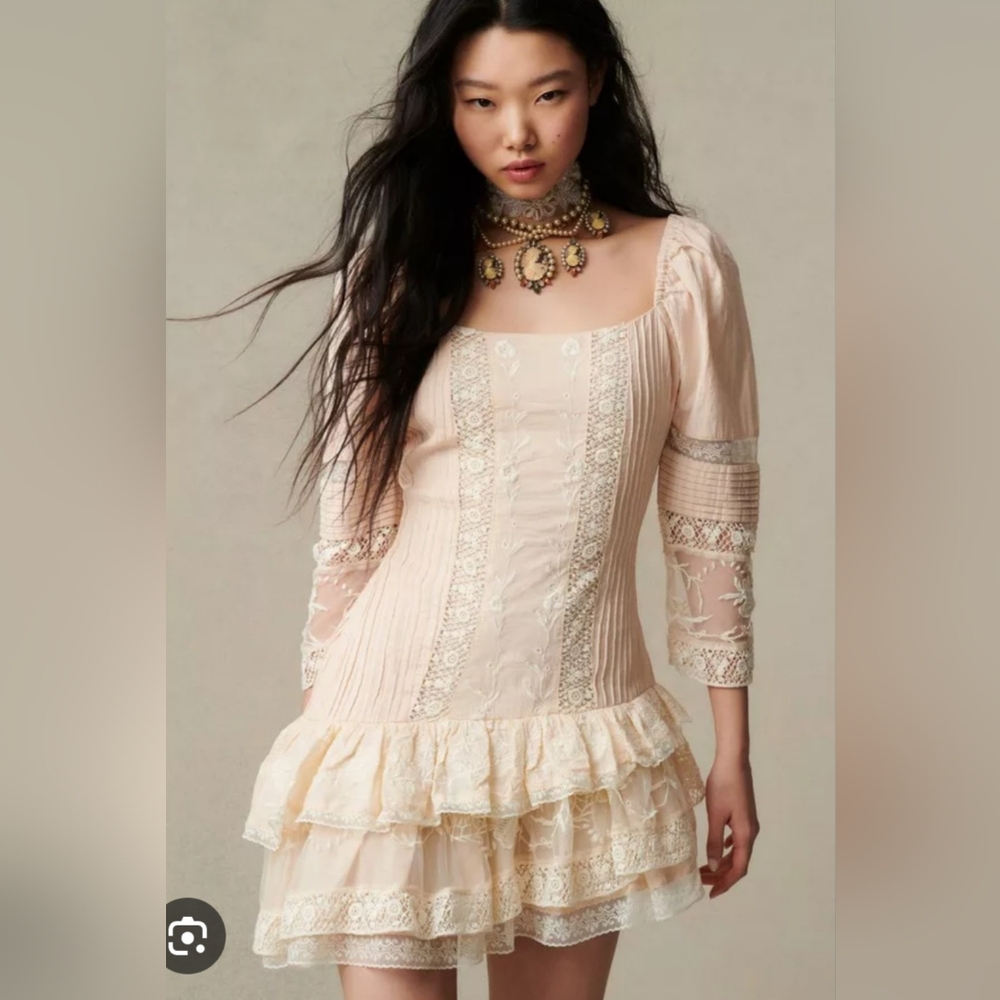 LoveShackFancy Shania Cream Mini Dress 00 XS Size